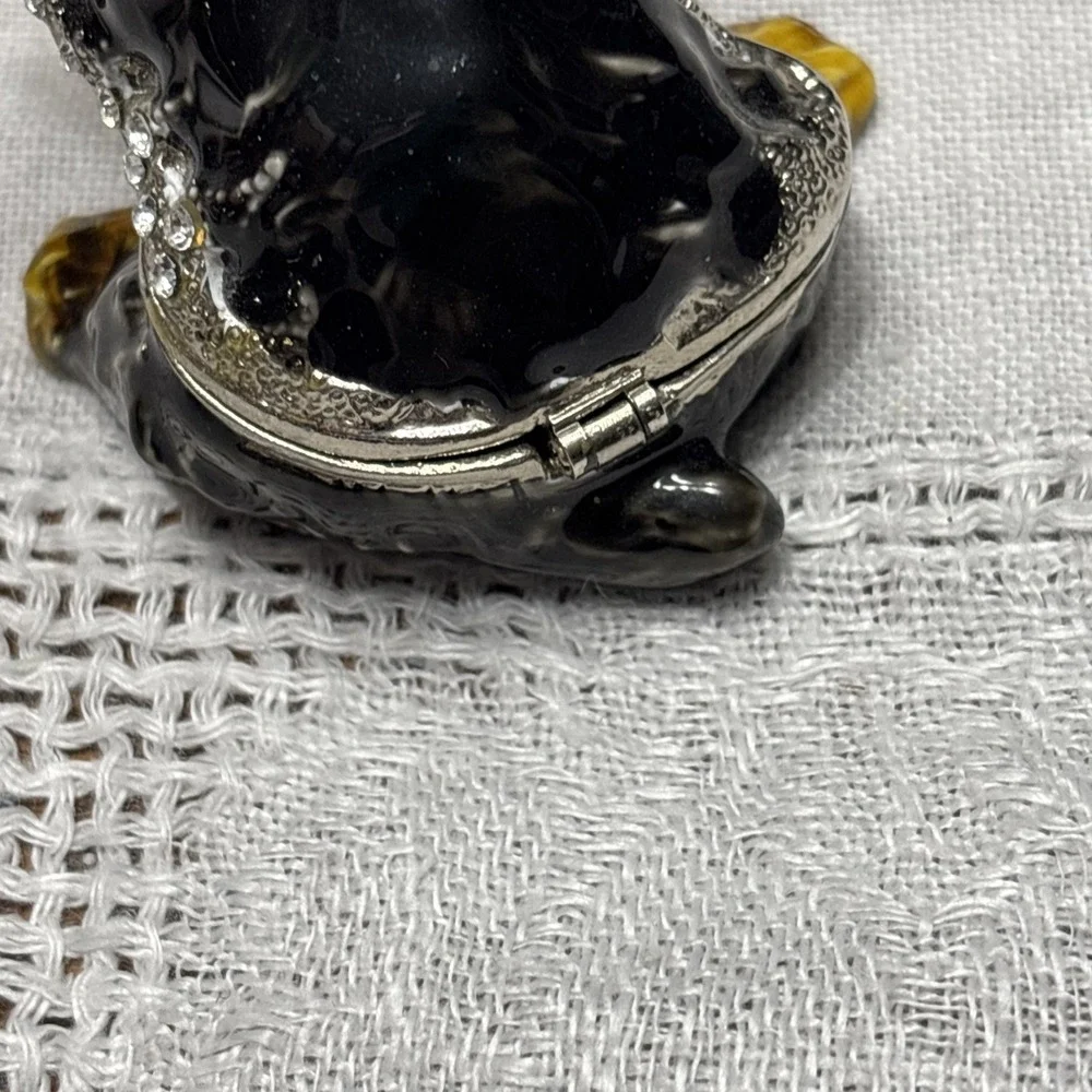 Enamel Black Terrier Dog Trinket Box With Austrian Crystals Rhinestones